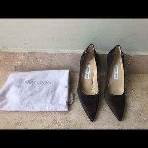JIMMY CHOO BROWN SATIN JEWEL PUMP